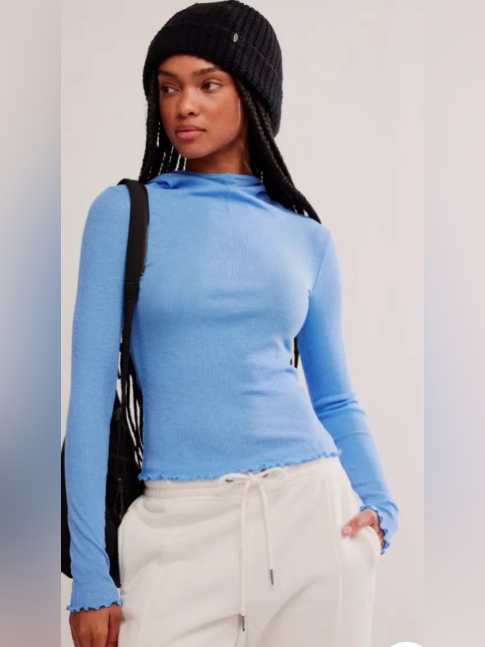 NWT FREE PEOPLE MOVEMENT  BREATHE EASY HOODED LONG SLEEVE LAYER TOP RIVERA BLUE